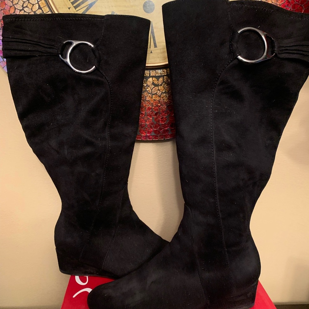 Impo Black Suede Wide calf Knee-High Boots - 8 WC